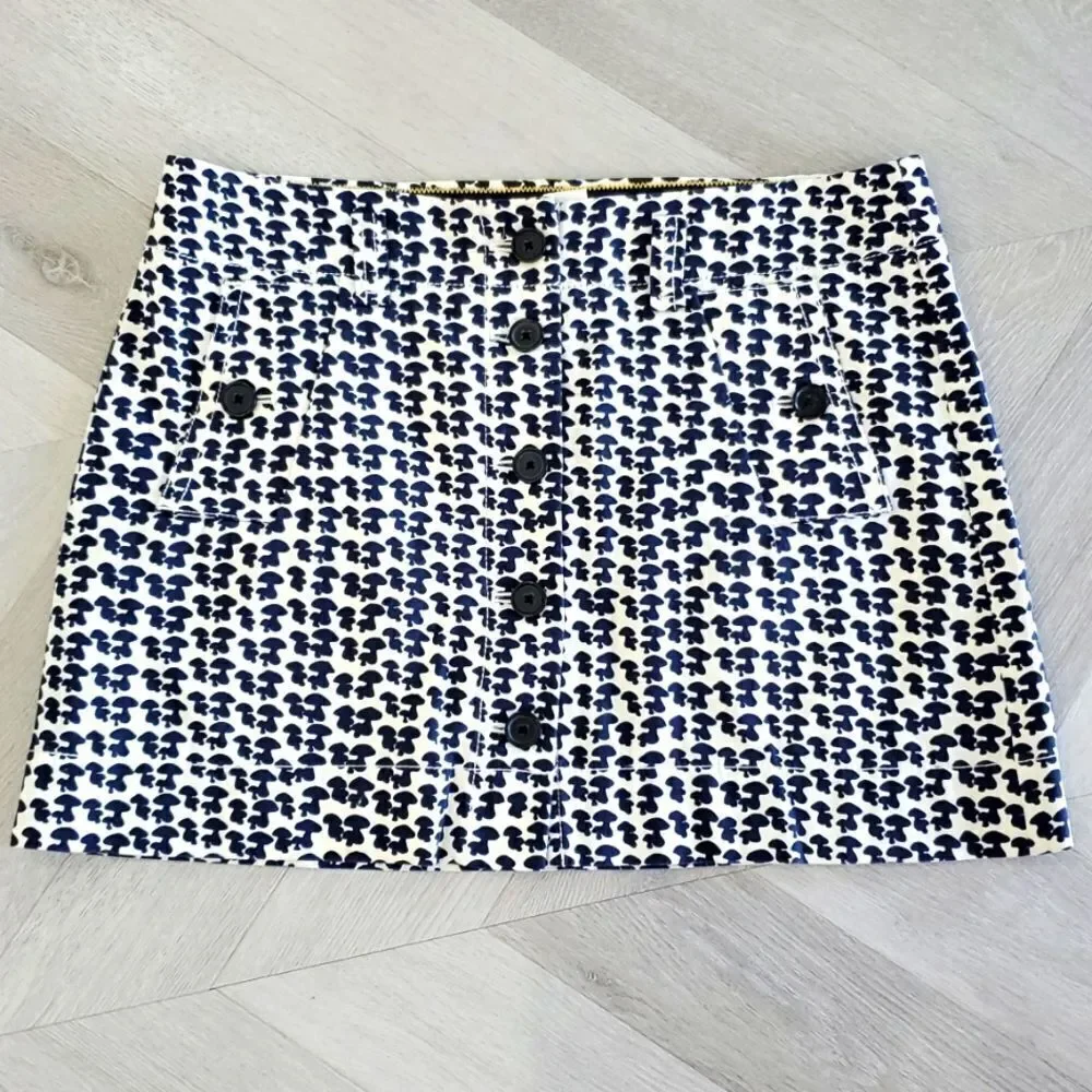 J.Crew Women's Mushroom Print geo mini skirt Sz 10 Navy/White